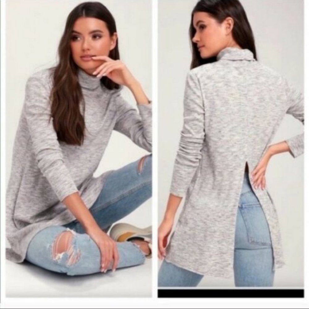 Free People Size Small OB887378 Cold-Stone Vented Split Long Sleeve Turtleneck